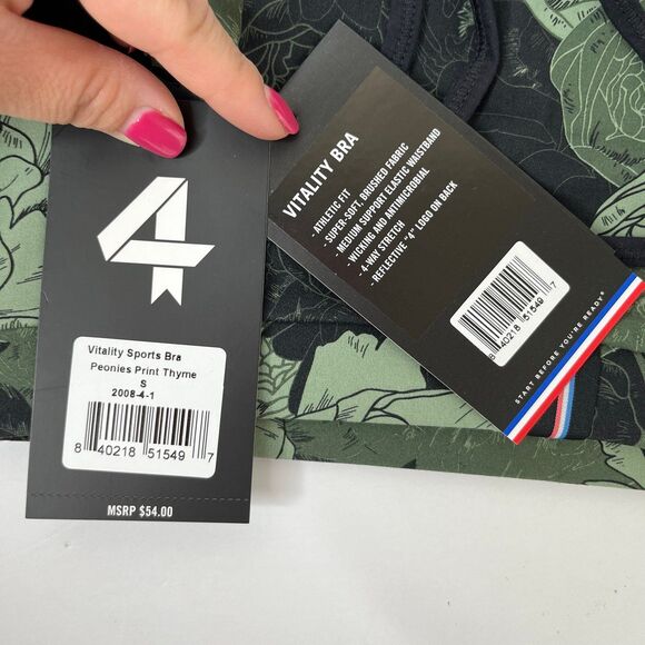 NWT FourLaps Vitality Sports Bra Peonies Print Thyme Green Yoga Athletic #395 - Picture 9 of 12